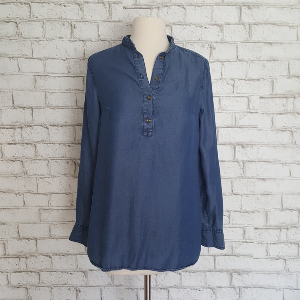 Michael Kors Blue Chambary Long Sleeve Blouse Shirt Top Small